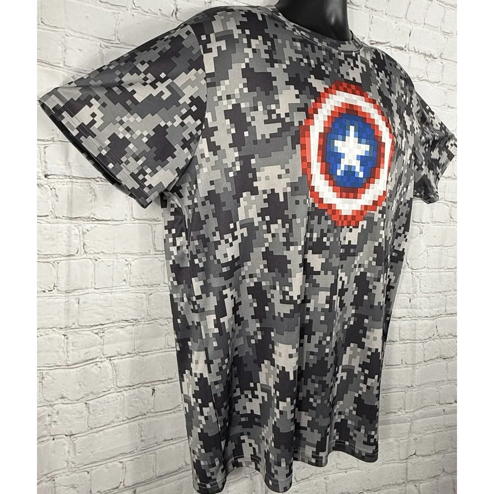 Marvel Captain America‎ Logo T-Shirt Men's 2XL 50/52 Gray Pixelated Digital Camo